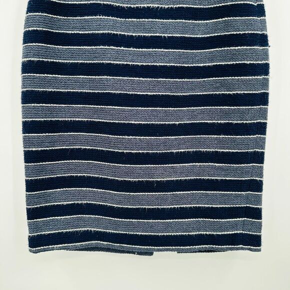 LOFT Size 2 Curvy Navy Blue Striped Career Pencil Skirt Split Back Fully Lined - Picture 3 of 9